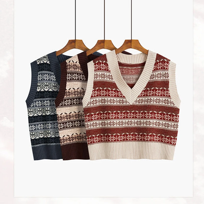 

Knitted Women Vest 2020 Autumn Winter Lzay Style Lady Sweaters Sleeveless Sweater Tank V-Neck Ladies Pullovers One Size