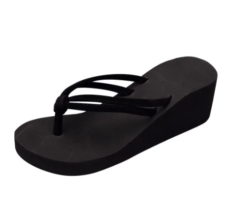 Тапки Женские однотонные Нескользящие пляжные шлепанцы на танкетке высокий