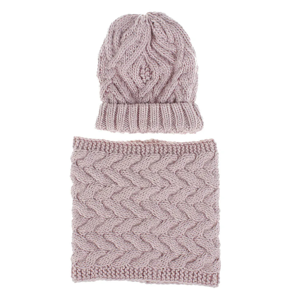 WELROG Winter Beanie Hat and Scarf Set for Women Autumn Casual Hat Ring Scarves Hat Knit Skullies Beanies Hats for Girls - Цвет: pink
