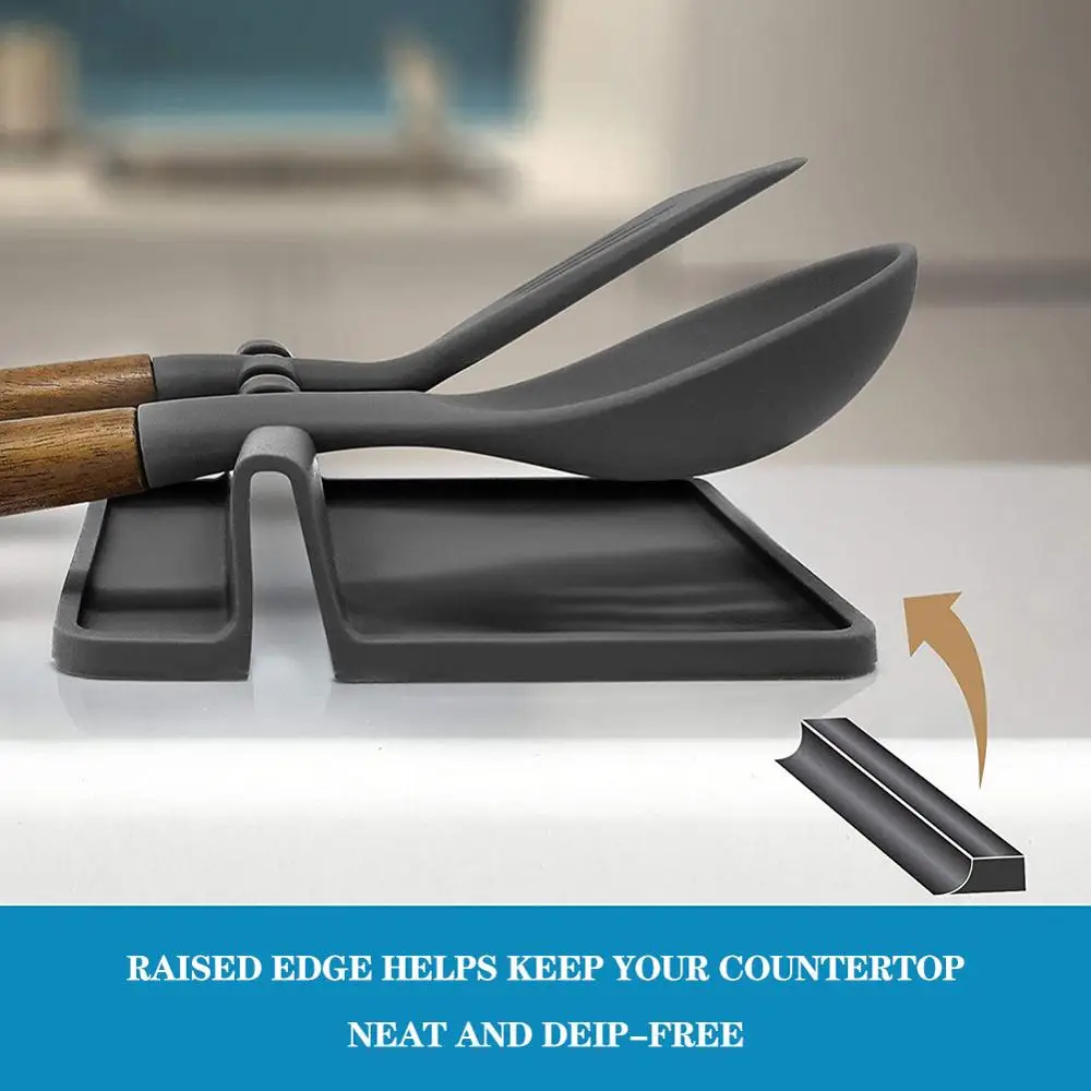 

Kitchen Cooking Tools Silicone/PP Spoon Rest Utensil Spatula Holder Heat Resistant Storage Shelves 3 Colors