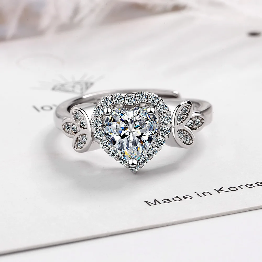 

Модные обручальные кольца с блестящим кубическим цирконием в форме сердца для невесты ювелирные изделия роскошное Открытое кольцо на пале...
