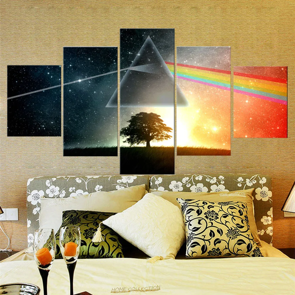 

5 Panel Canvas Art Wall Decor Abstract Rainbow And Tree Poster Nordic Decoration Home Living Room Bedroom Modular Picture
