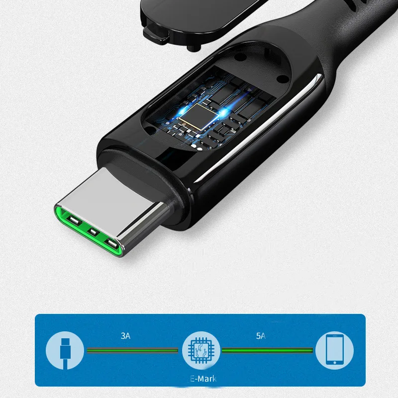 Кабель URVNS 100 Вт Type-C на USB C со светодиодным дисплеем 5A USBC кабель для быстрой