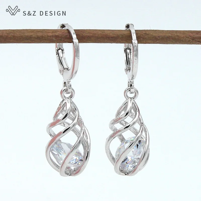 S & Z 2019 Новая мода спиральная пустая капля висячие серьги с кубическим цирконием