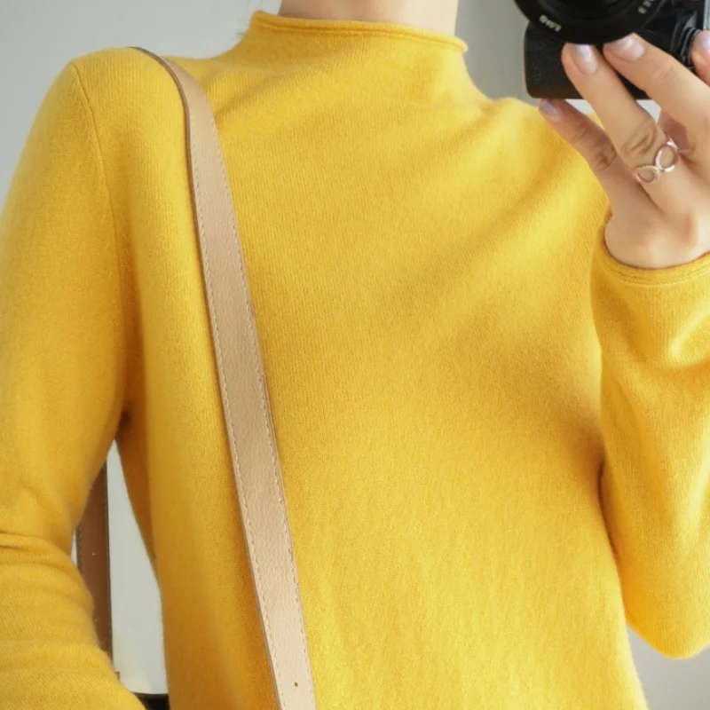 

Fashion 2020 autumn winter women's new pullover padded half high neck slim stretch pile pile neck knitted bottoming sweater