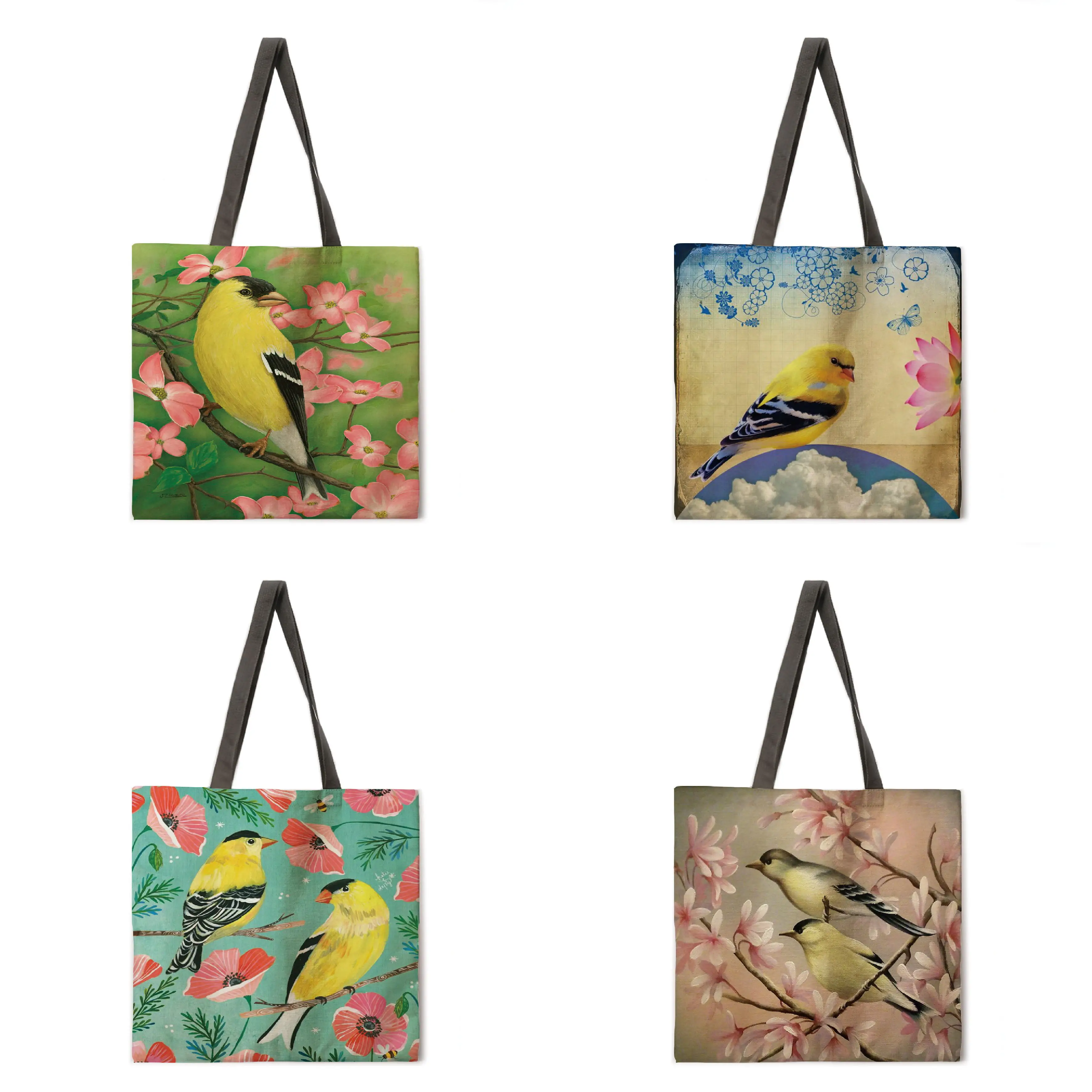 

Flower and Bird Printed Tote Bag Women's Casual Portable Ladies Shoulder Bag Foldable Shopping Bag Outdoor Beach Bag