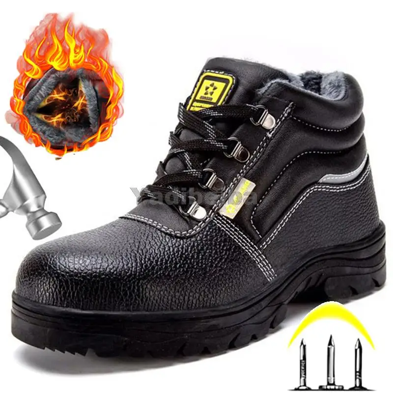 

Men Work Boots Plush Warm Winter Safety Boots Steel Toe Shoes Puncture-Proof Work Safety Shoes Boots Men Industrial Shoes 2021