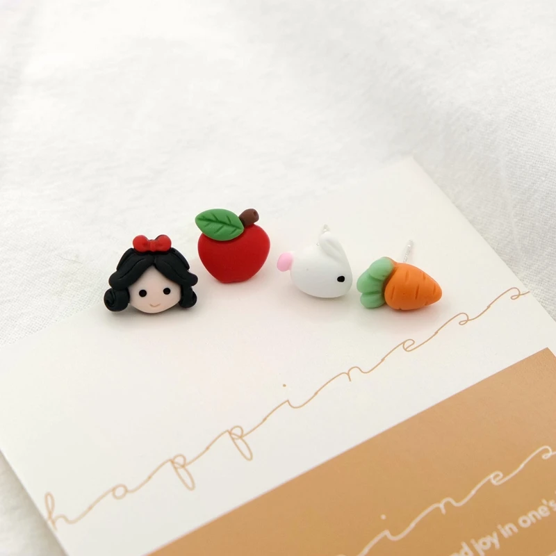 

Princess Apple Fairy Tale Mini Stud Earrings Bunny Carrot Cute Design Sweet Girl Student Earrings Jewelry Gift Wholesale