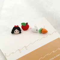 princess apple fairy tale mini stud earrings bunny carrot cute design sweet girl student earrings jewelry gift wholesale