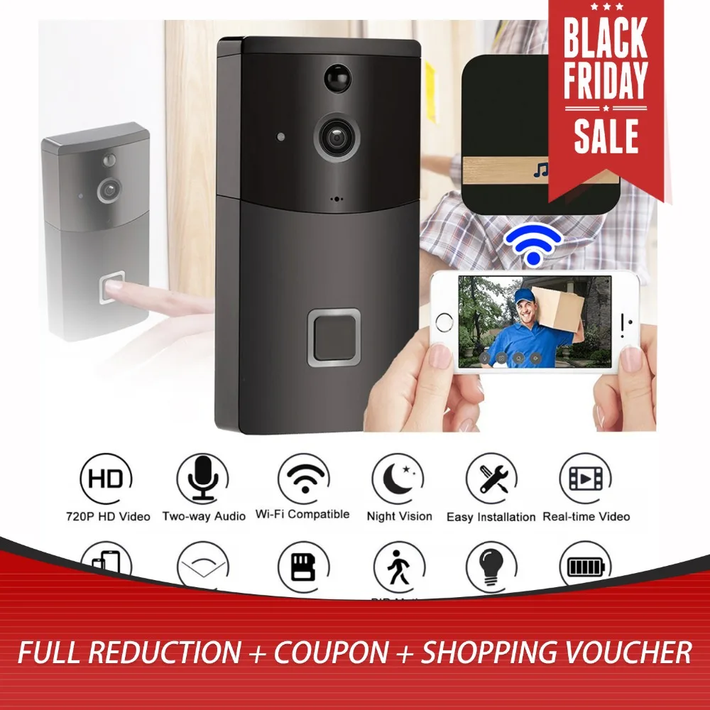 2.4GHz WiFi Video Doorbell HD 720P Camera Smart Speaker Night Vison Motion Detetion Wake-up For IOS/Android Viewing | Безопасность и