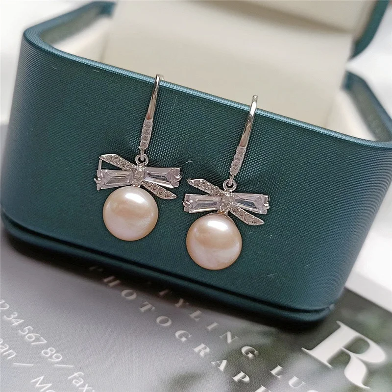 

2021 New Natural Pearl Bowknot Pendant Jewelry Earrings Women Luxury Fashion Zircon Korean Earrings Anniversary Gift for Girls