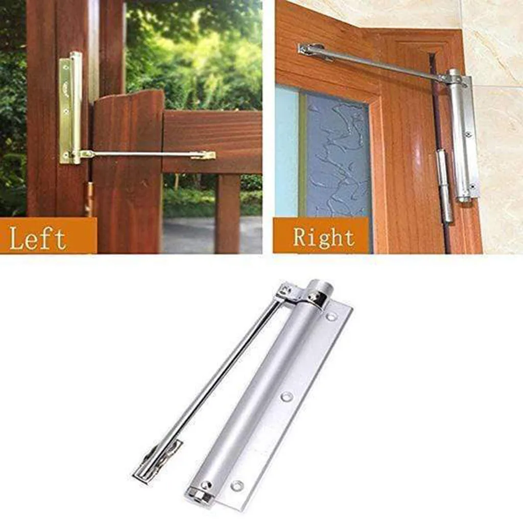 Дверной доводчик с одной пружиной регулируемой прочностью на поверхности