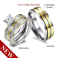 romantic couple pair ring gold striped cubic zirconia accessories ring engagement jewelry valentines day gift