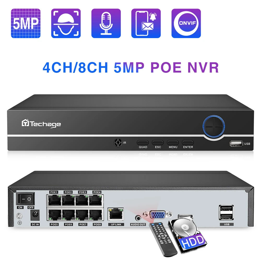 Система видеонаблюдения Techage 4 канала 8 каналов МП 5 1080P сетевой видеорегистратор с