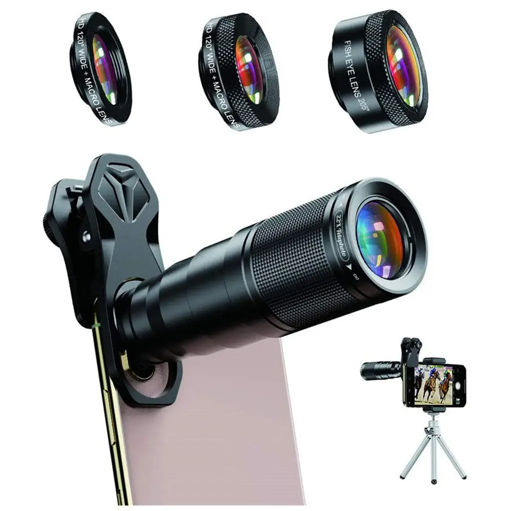 

Apexel 22X Phone Camera Lens Kit Wide Angle Fish Eye Telephoto Lens Cellphone Lens Set for iPhone for Camping hunting Sports