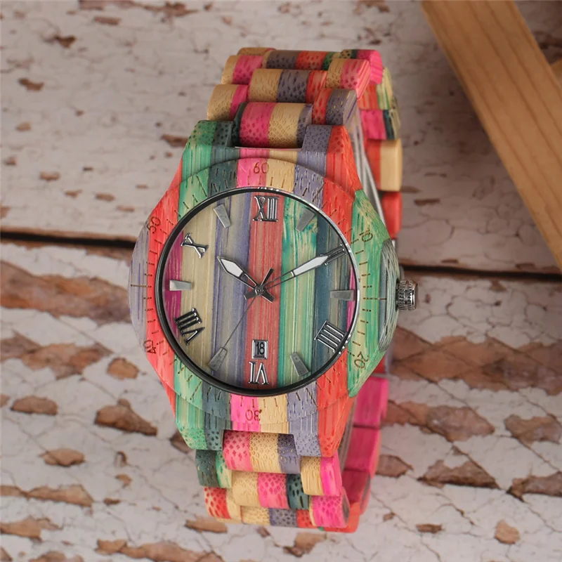 Creative Handmade Lover Wooden Watches Luminous Pointers Clock Quartz Analog Timepiece Full Wood Strap Watch for Women Men Gift