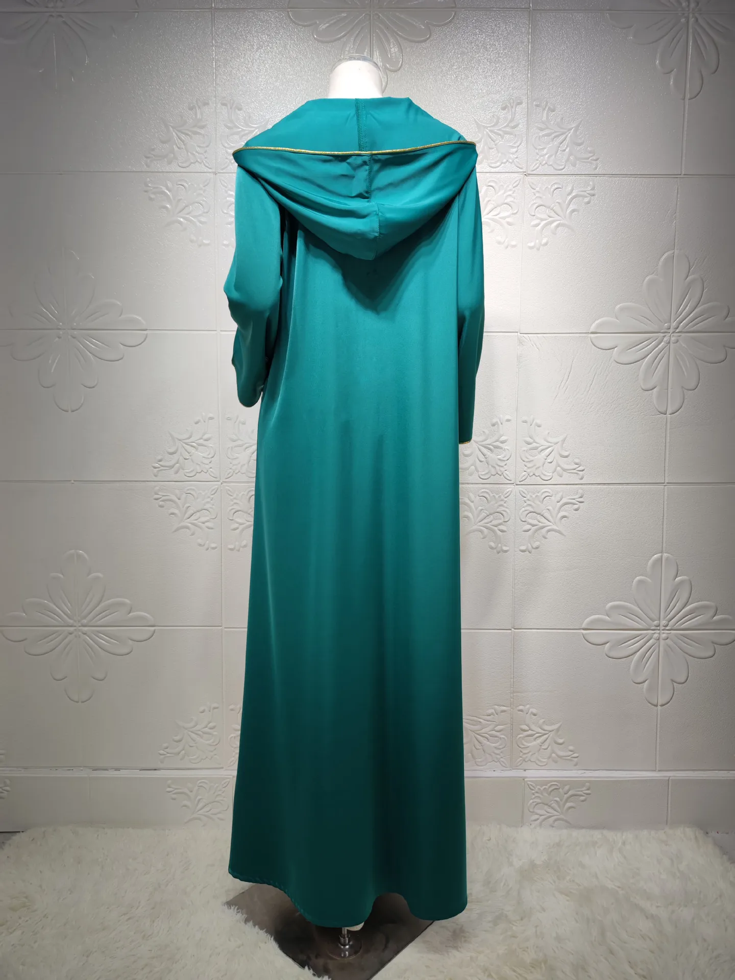 

Ramadan Eid Mubarak Satin Abaya Dress For Women 2021 Muslim Arabic Dubai Hooded Jalabiya Moroccan Kaftan Diamond Ribbon