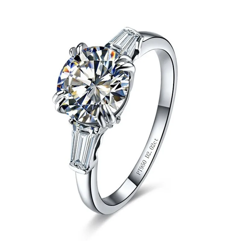 

Solid Platinum PT950 Ring Test Positive 2CT 8mm Round D Moissanite Diamond Engagement Rings