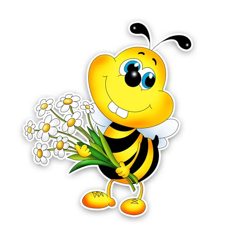 

Colorful animal pattern Fuuny The Bees Hold A Bunch of Flowers Car Sticker Auto Accessories Cartoon PVC Decal KK 15CM*18CM