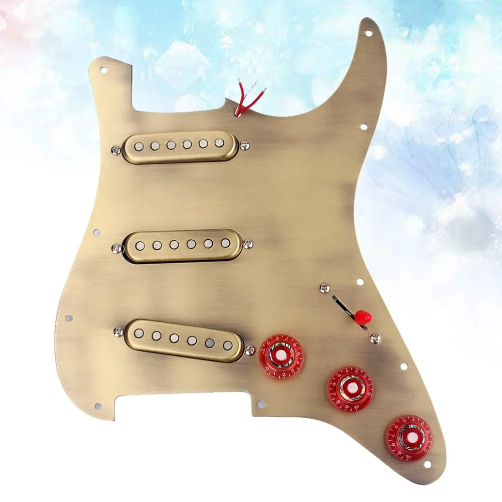 

3 Ply Alnico V Loaded Prewired SSS Pickguard Pickups Assembly Set for ST / Strat Electric Guitar Pickups Bronze Aluminium