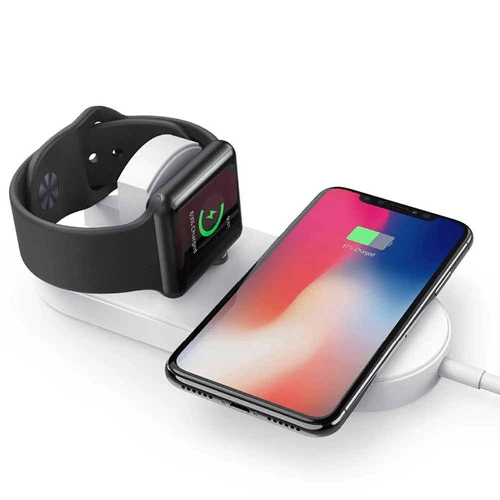 2 в 1 Qi Беспроводное зарядное устройство Подставка для Apple Watch 8 Plus X Xs Max QC 3 0 USB