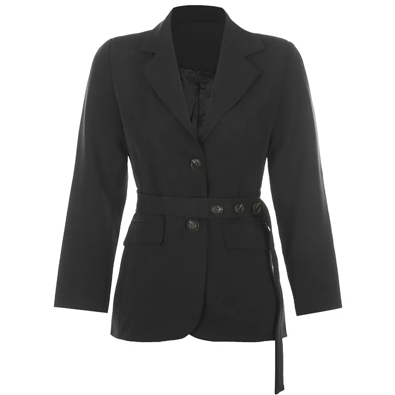 

Elegant Office Blazer Suti with Free Belt 2021 New Women Solid Colors Two Buckles Casual Commute Blazer with Free Lace Up Sashes