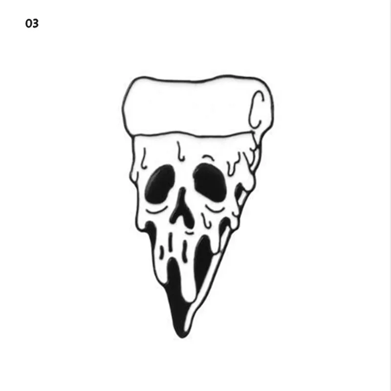 

Rose Flowers Japanese Samurai Ninja Skull pins Coffee Flower Pizza Skeleton Lapel pins Punk Dark Jewelry Brooches for men women