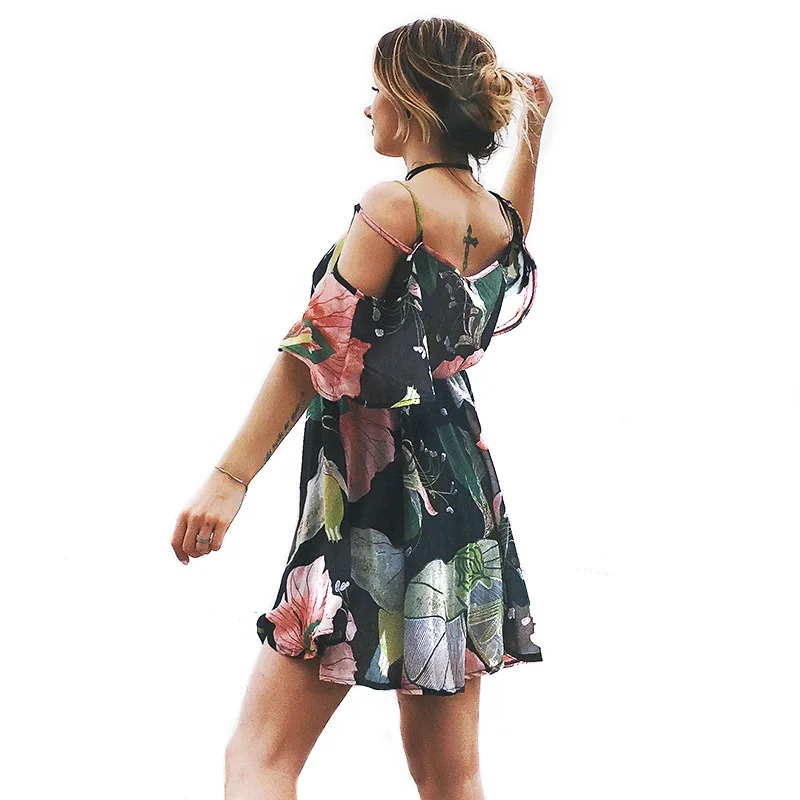 

Free shipping Women's Ruffled Chiffon Dress Backless holiday dress Girl's beach One-piece Dress