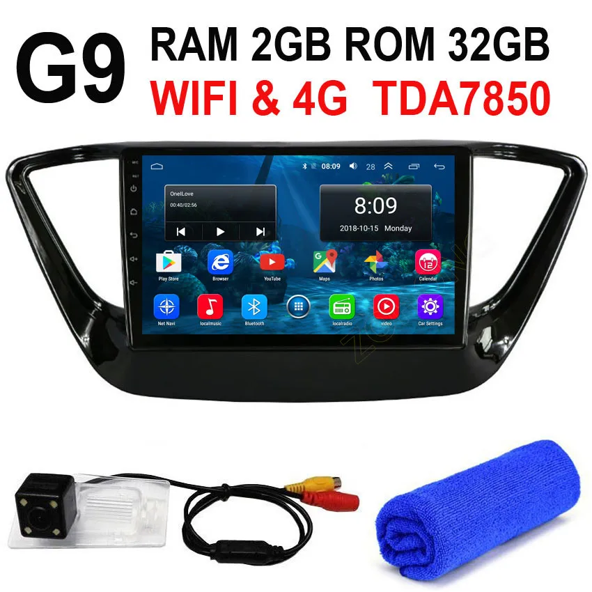 4G DSP 2+ 32Gb 2.5D Android 9,0 Автомобильный мультимедийный dvd-плеер для hyundai Solaris Авторадио автомобильный gps-навигация, радио, стерео - Цвет: Black G9 GPS CAM