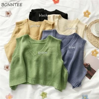 sweater vest lovely candy color v neck college girls cropped knitwear summer autumn all match basic fashion ins ladies jumpers