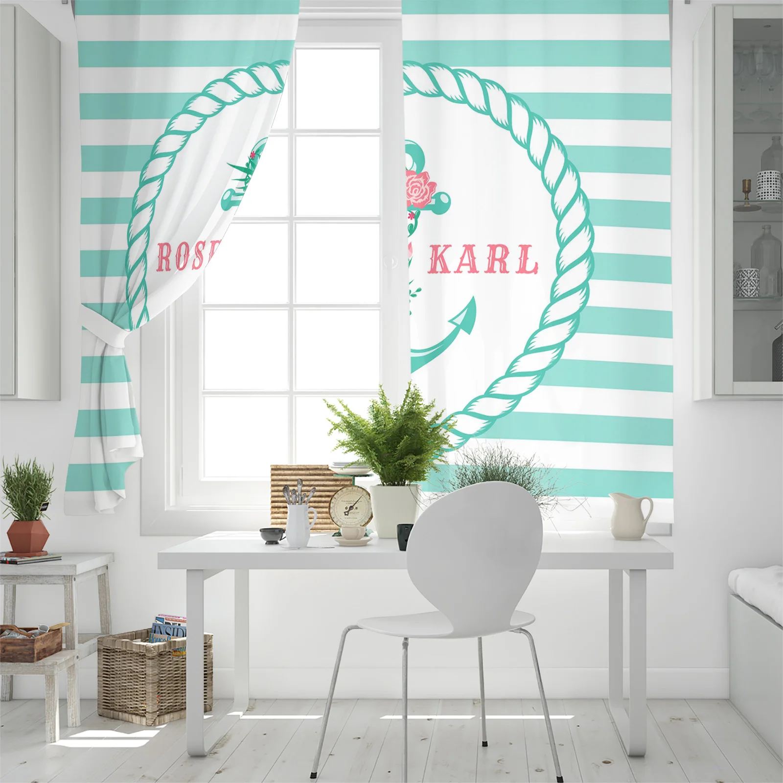 Якорь полосатые цветы спальня современная оконная занавеска для гостиной