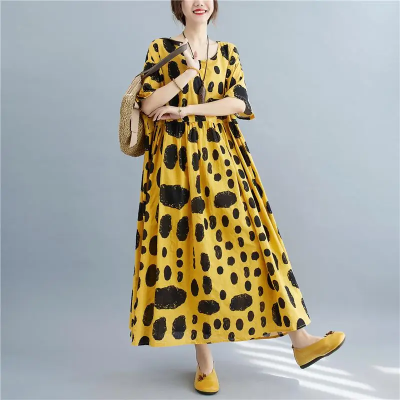 Винтажное хлопковое платье в горошек большого размера свободного покроя новое