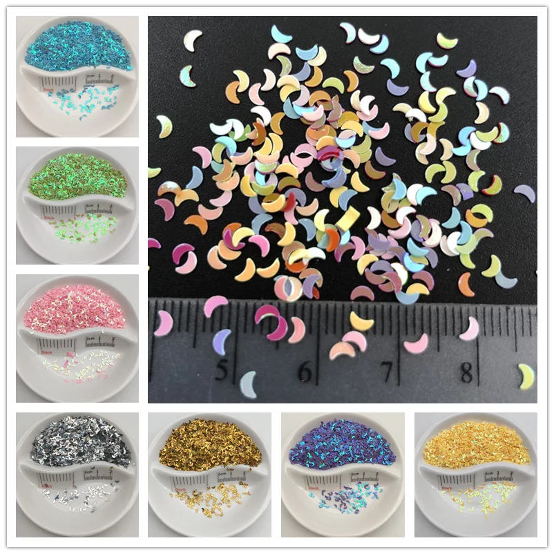 3mm Moon Shape PVC Loose Sequins Glitter Paillettes for Nail Art Manicure, Wedding Confetti,Accessories for Ornament/Crafts