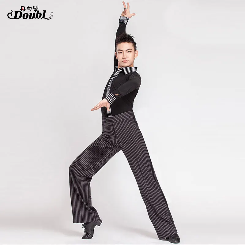 Мужские брюки для латинских танцев в полоску современные Сатиновые сальсы