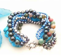 unique pearls jewellery 7rows turquoise jade agate pearl bracelet handmade fine women gift birthday wedding party jewelry