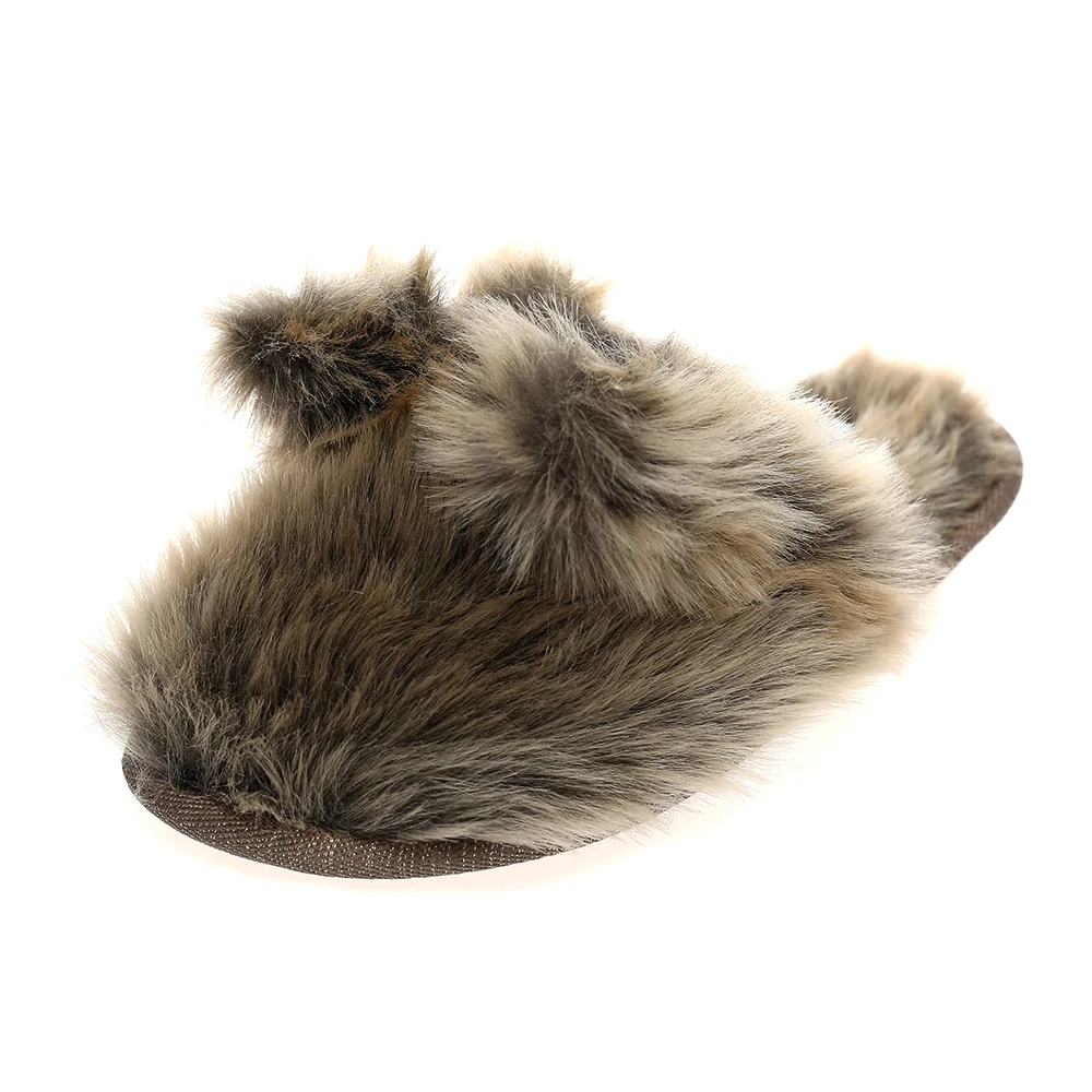 Серый Womens Mens Dog Ears Bear Indoor Slippers Winter Warm Fluffy Slides Fuzzy Memory Foam House Bedroom Slippers - Цвет: Серый
