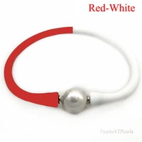 7 inches 10 11mm one aa natural round pearl white red elastic rubber silicone bracelet for women
