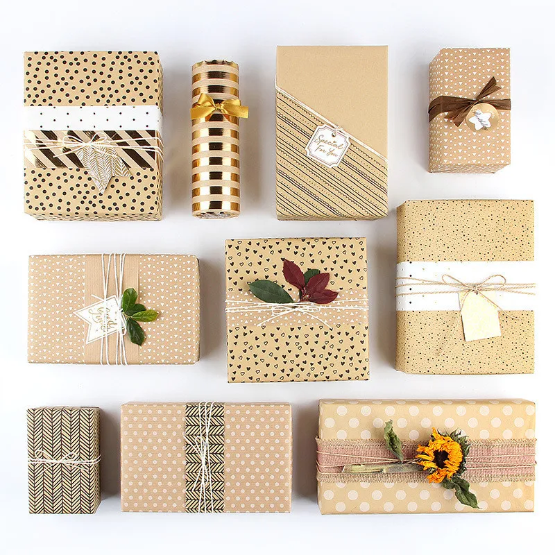 

10pcs/Lot Minimalist Geometric Striped Printed Kraft Paper Gift Wrapping Glower Packing Material Gift Wrapped Papers Wholesale