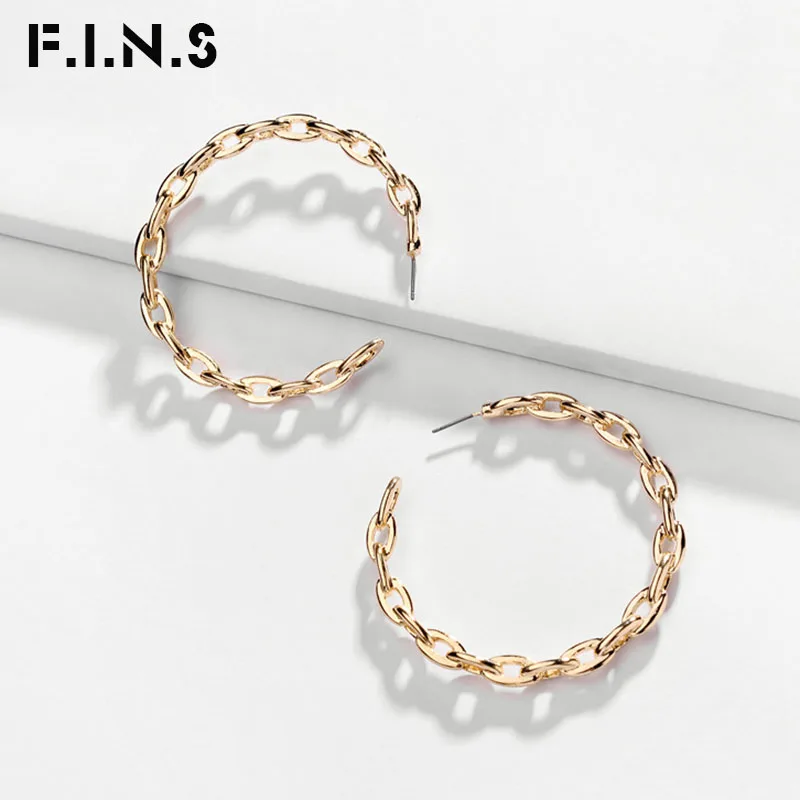 Женские классические серьги кольца F.I.N.S большие круглые золотого цвета из сплава