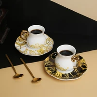 light luxury retro italian ceramic coffee cup two piece cup and saucer set golden espresso tea cup set turkish coffee cups
