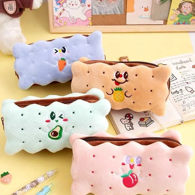 

Coin Bag Plush Biscuit Pencil Case Girl Large Capacity Ins Cute Pencil Case