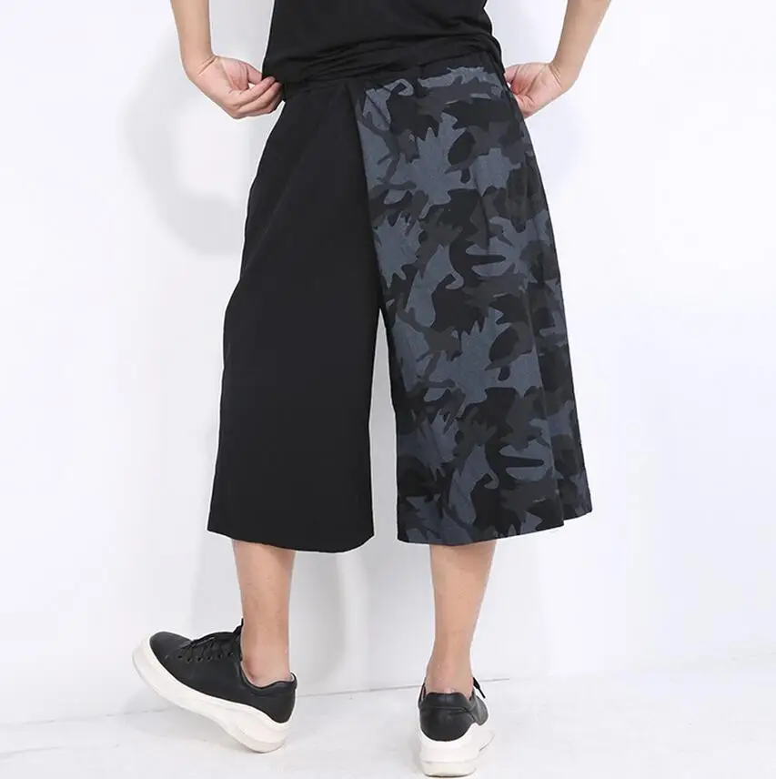 

United Europe The States Spring And Summer Fashion Camouflage Splicing Wide Leg Large Casual Black Men's Pants/one Size