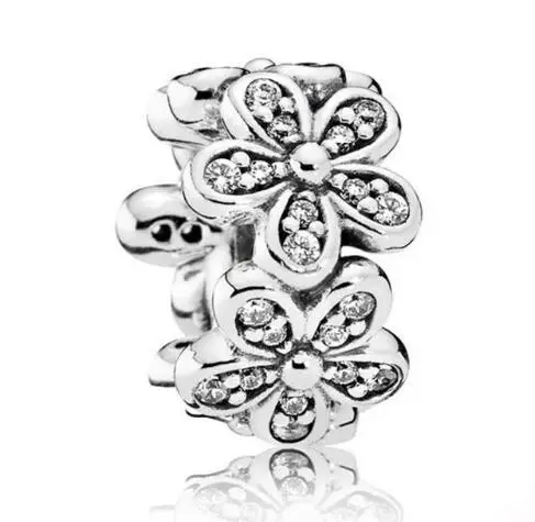 

Original 925 Sterling Silver Bead Charm Dazzling Daisies With Crystal Spacer Beads Fit pandora Bracelet Bangle DIY Jewelry