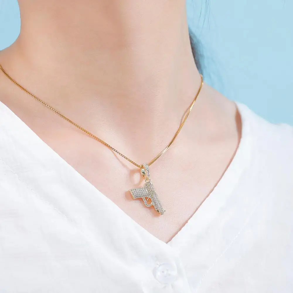 

GUCY Hip Hop Woman Pendant 925 Sterling Silver Glittering Pistol Pendant Iced Out Zircon Necklace Fashion Charm For Gift