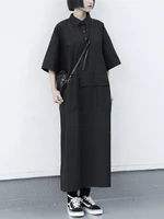 lady dress summer new japanese retro dark shirt collar design fashion trend casual loose large dress