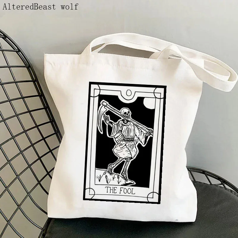 

Women Shopper bag The Fool Tarot Card Printed Bag Harajuku Shopping Canvas Shopper Bag girl handbag Tote Shoulder Lady Bag