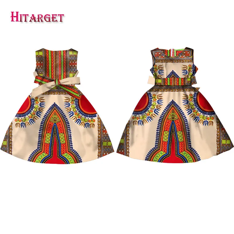 Модные африканские платья для девочек; Vestidos Kanga; одежда с принтом Дашики в африканском стиле; платье трапециевидной формы без рукавов; Java; WYT57