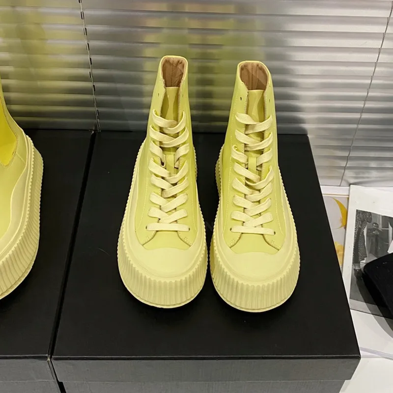 

Fashion Genuine Leather High Platform Ankle Boots Lace Up Thick Sole Winter Shoes 2020 Round Toe White Chlesea Boots Woman botas