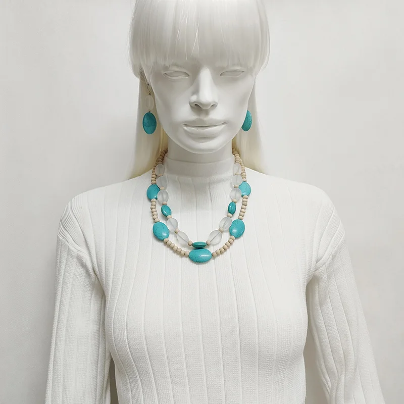 

Fashion jewelry set Turquoise necklace and earrings handmade accessories bohemian styles