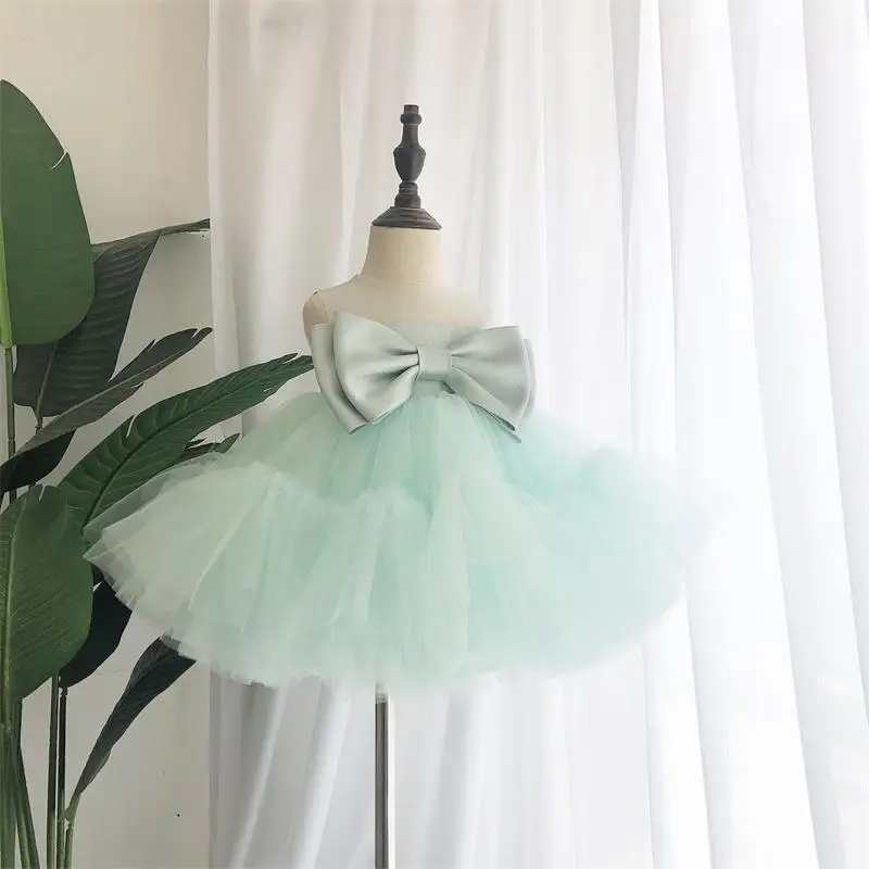 

Long Puff Sleeve Baby Girl Light Green Princess Dress Bowknot Infant Toddler Girl Vintage Costume Party Birthday Ball Gown Xmas
